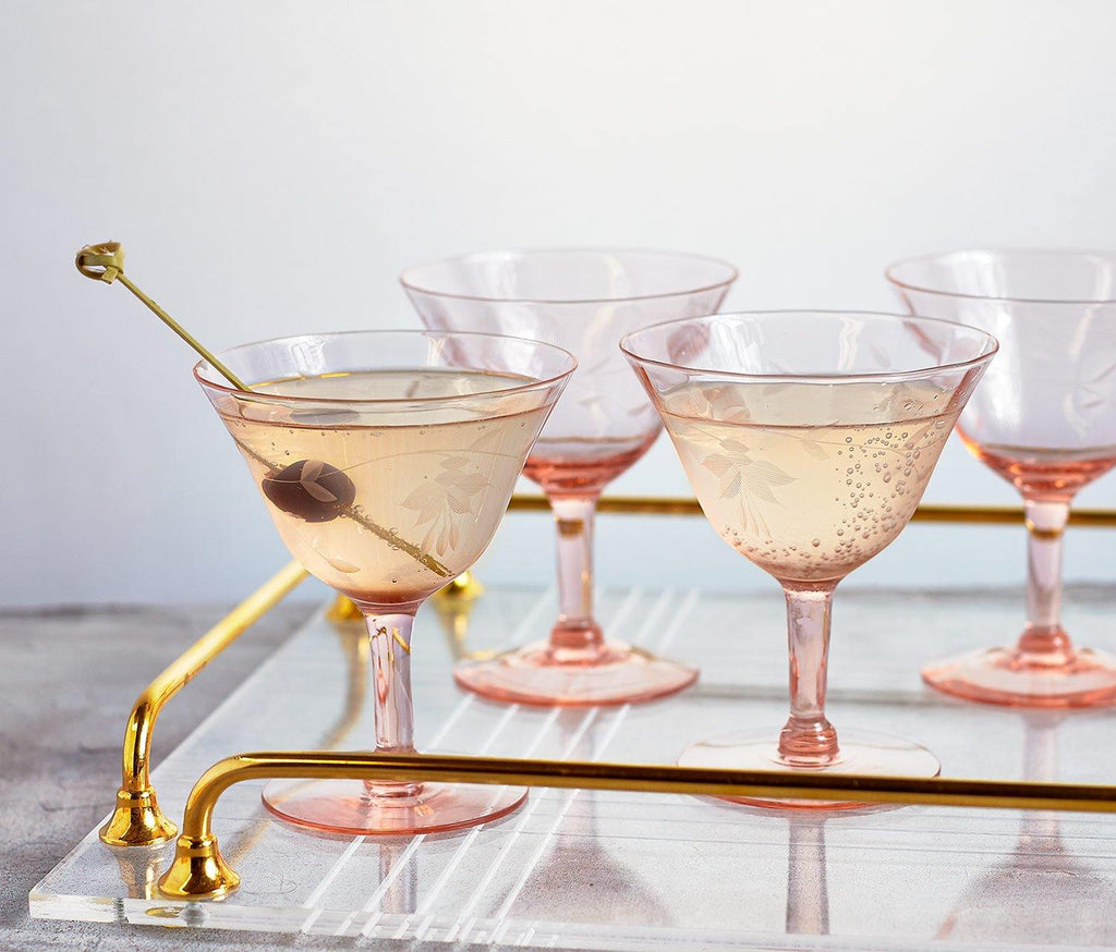 Hollywood Rose Martini Glasses Set of 4/Vintage Depression Glass - lollygag