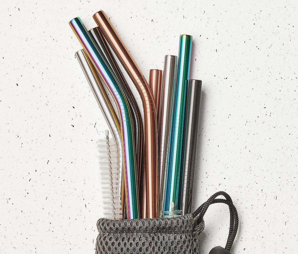 Reusable Rainbow Stainless Steel Drinking Straws : 10pc Set - lollygag