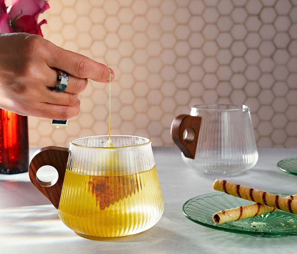 Textured Glass Mug with Wooden Handle - lollygag