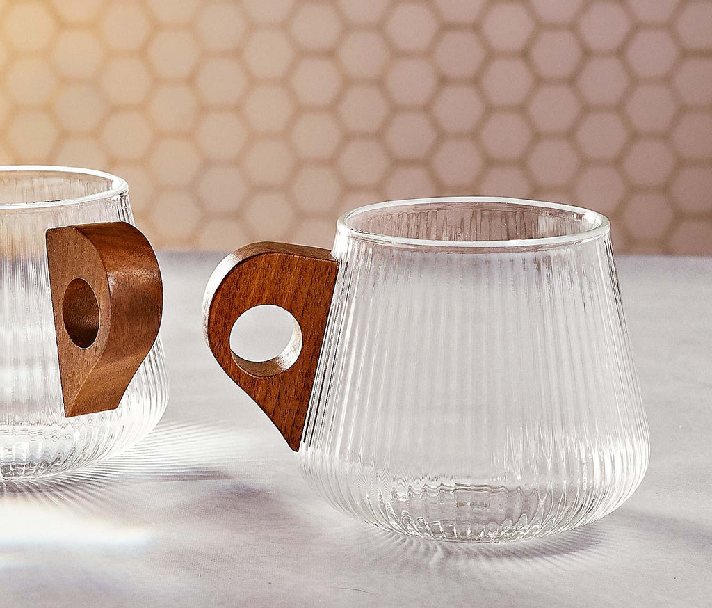 Textured Glass Mug with Wooden Handle - lollygag