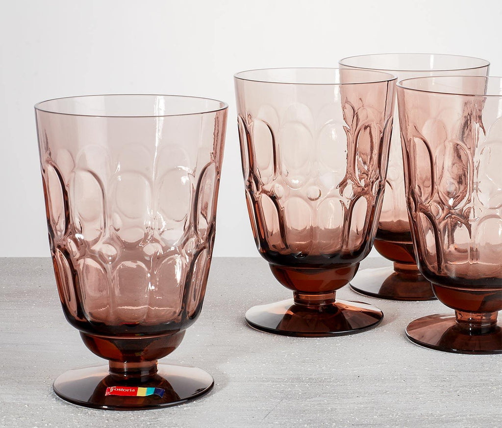 Smokey-Taupe Moonstone Footed Water Glasses: Set of 4 Vintage Fostoria - lollygag