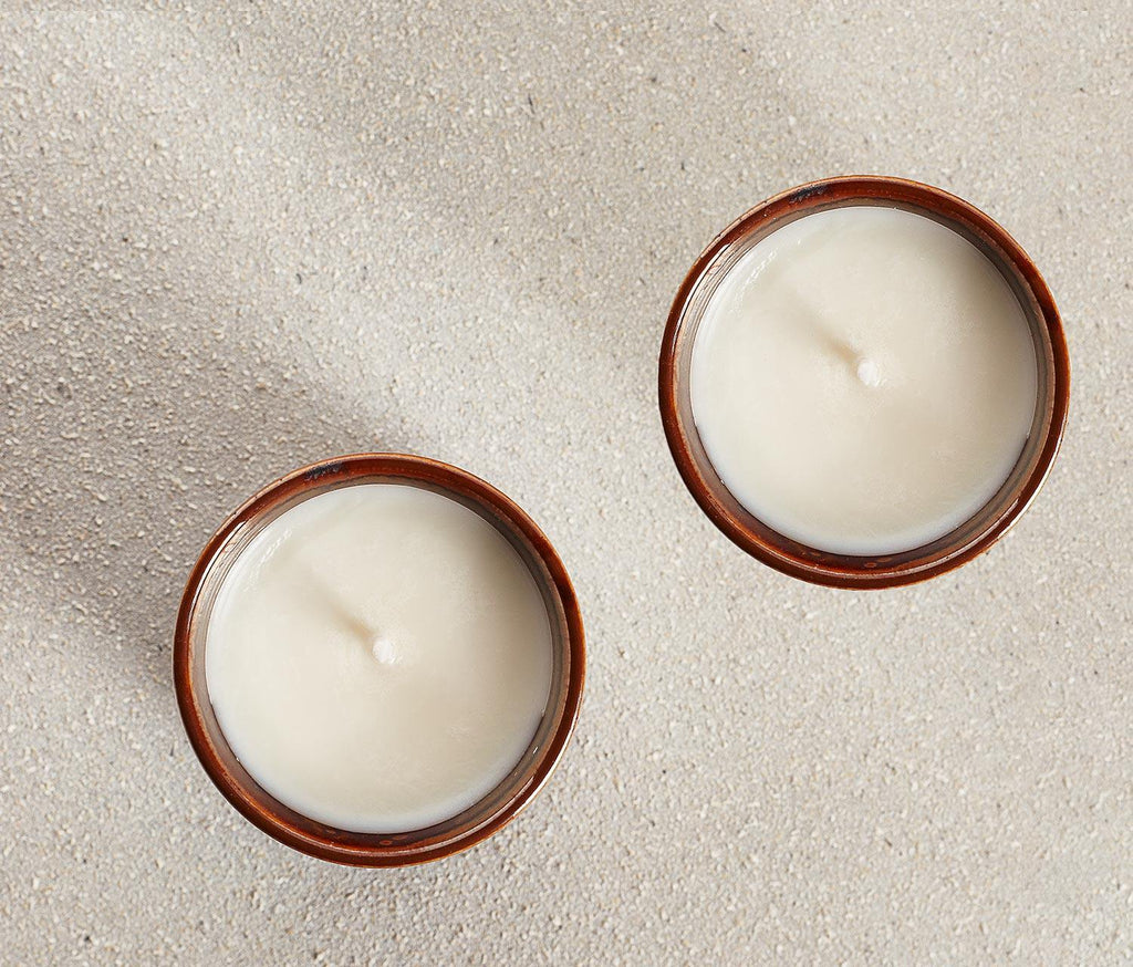 Tea Rose Votive Candle Duo: Rosewater and Hibiscus
