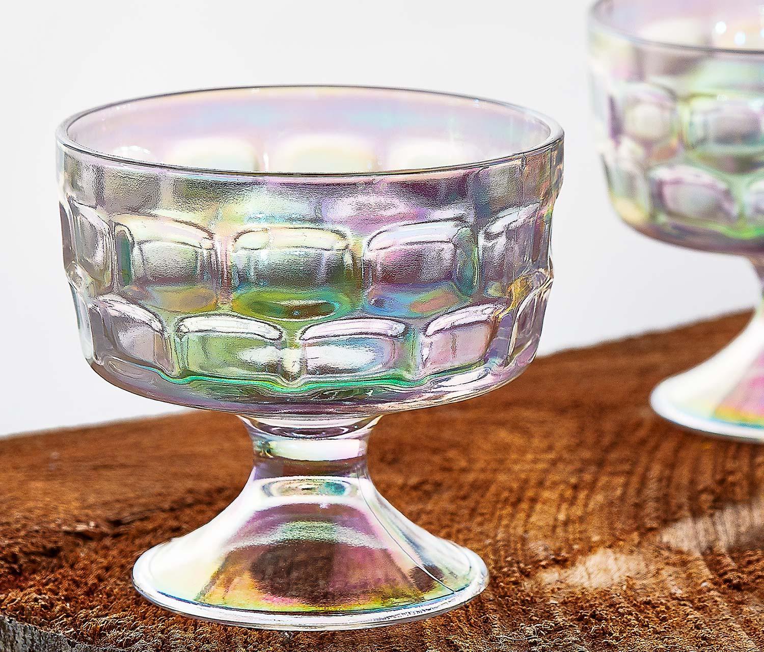 Vintage Federal Glass Rainbow Lustre Dessert Parfait Glasses