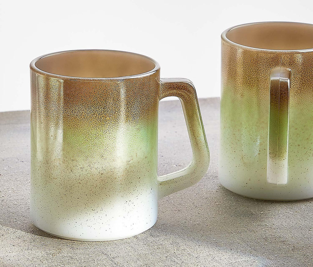 Vintage Federal Glass Mesa Green Ombre Moon Glow Mugs - lollygag