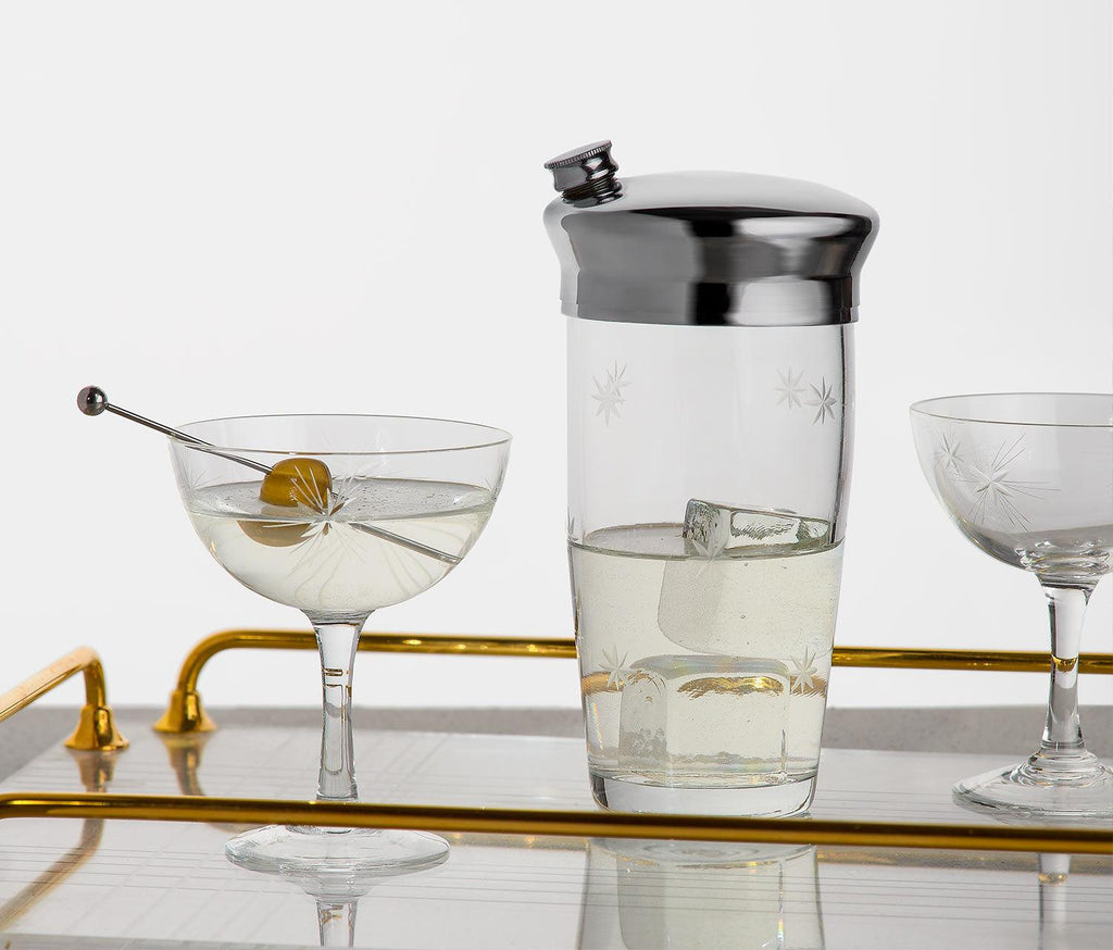 Vintage Mid-Century Atomic Starburst Cocktail Shaker & Glasses Set-lollygag