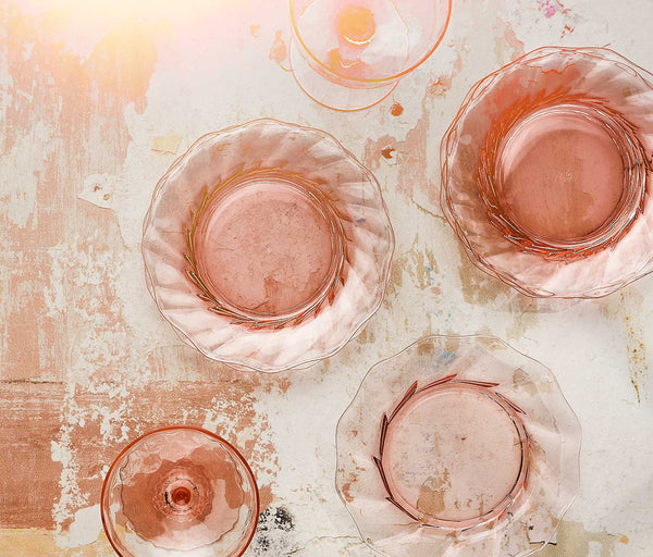 Flamingo Pink Twisted Glass Side/Dessert Plates: Vintage Heisey