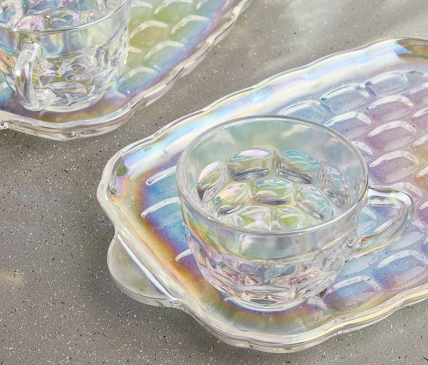 Vintage Federal Glass Iridescent Snack Plate/Cups Set