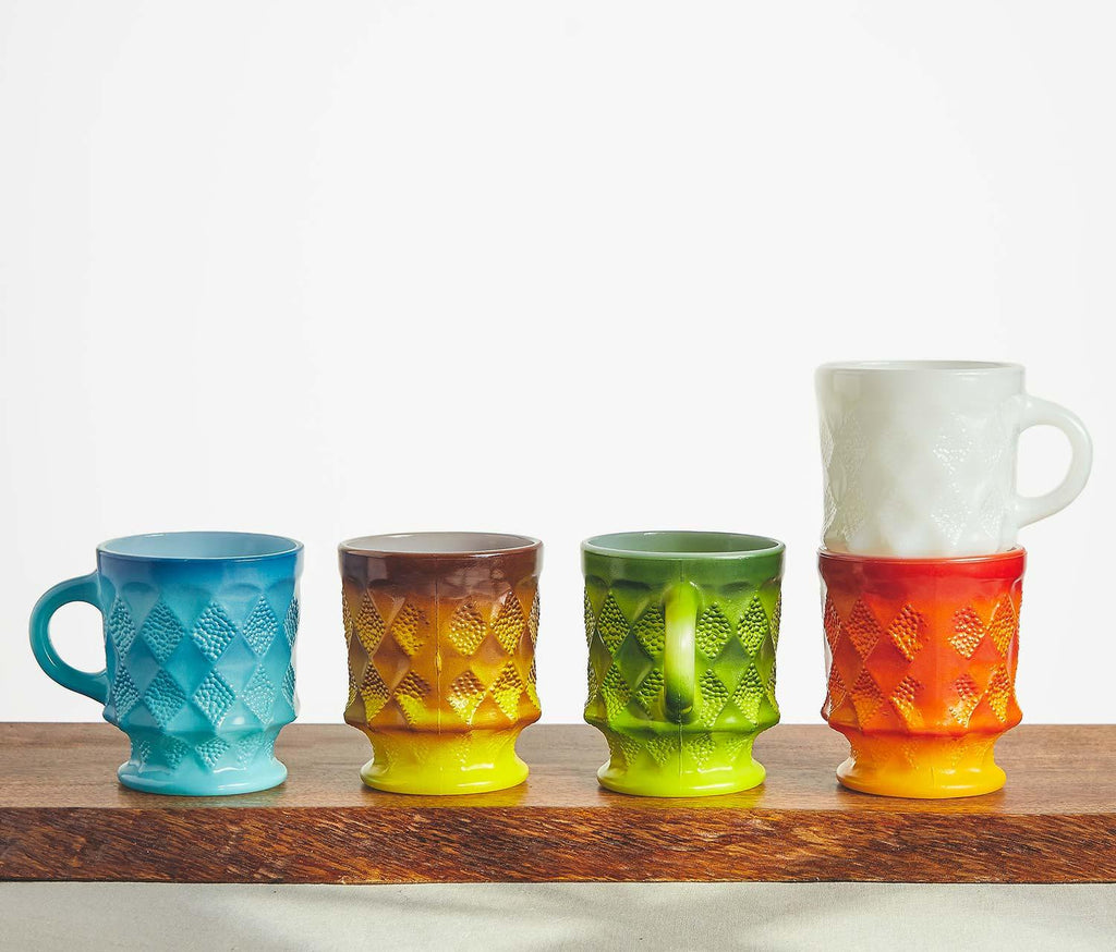 Dayglow Topaz Iridescent Ribbed Glass Mugs Set - Lollygag