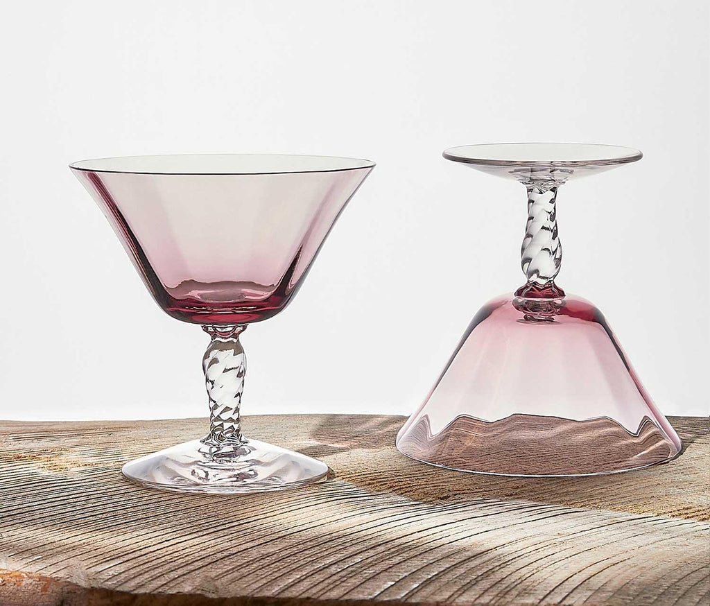 Dusty Lilac Paneled Coupe Glasses - Vintage
