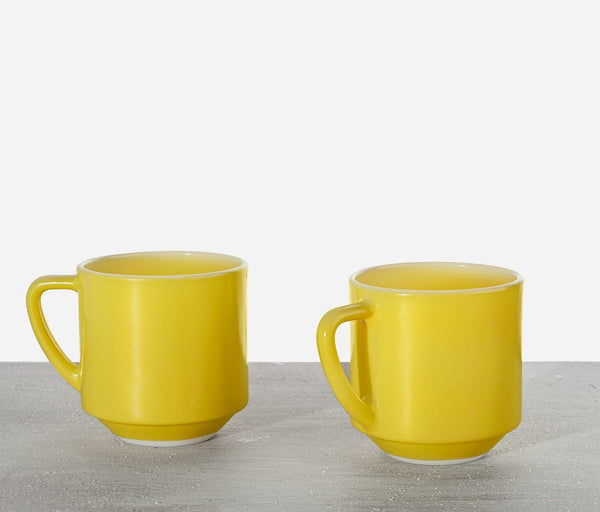 ZHMTang Premium Unique Glass Coffee Mugs Set of 2 Fancy Cups with Stylish  Vertical Stripes Pattern - Light Yellow Handle (Clear)