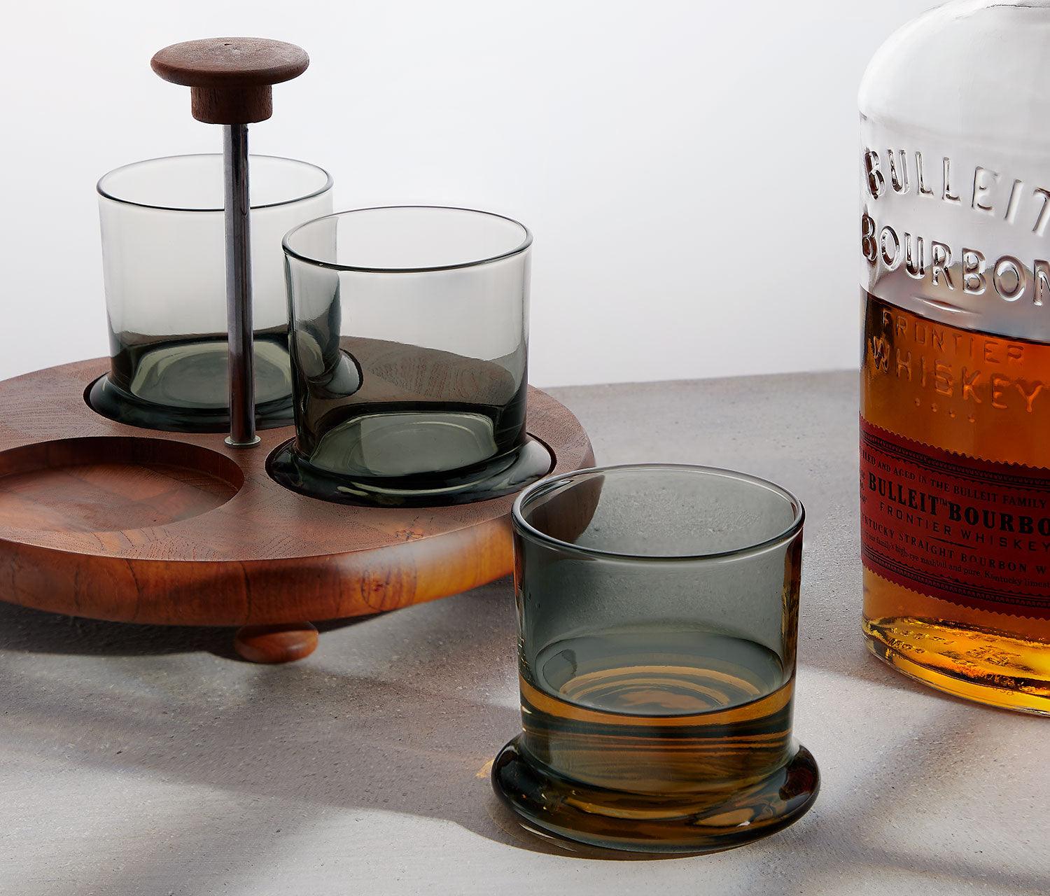 Vintage Atapco Teak Wood Rocks Glasses Caddy Set - lollygag