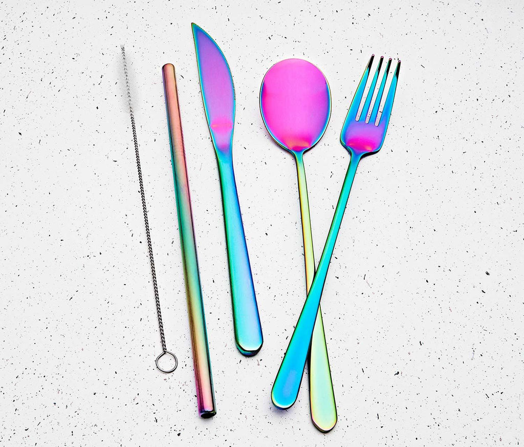 Rainbow Reusable Travel Stainless Flatware with case - lollygag